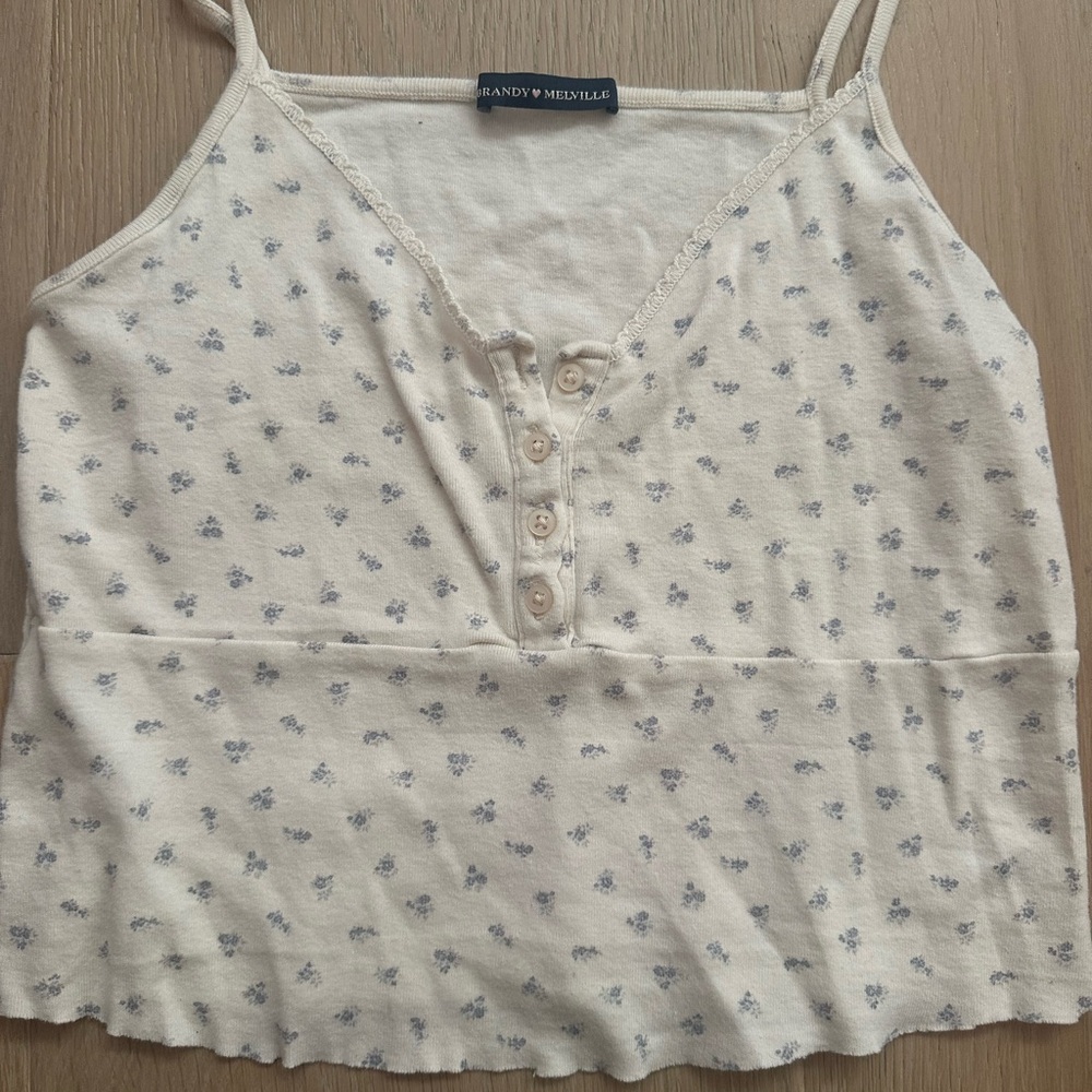 Brandy Melville Cream and Blue Patterned Camisole